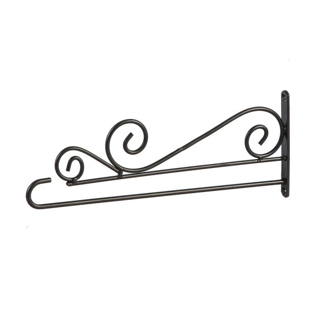 Tri Blossomy Ornate Scrollwork Black Iron Wall Hanging Bracket