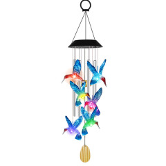 Tri Blossomy Solar-Powered Color-Changing Hummingbird Wind Chime