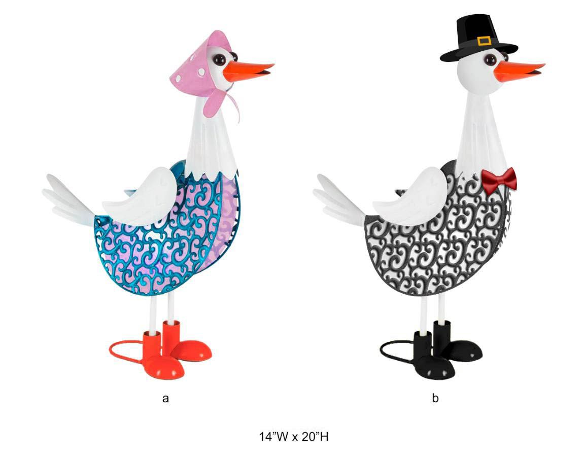 Lady and Gentleman Duck Statue with Light
