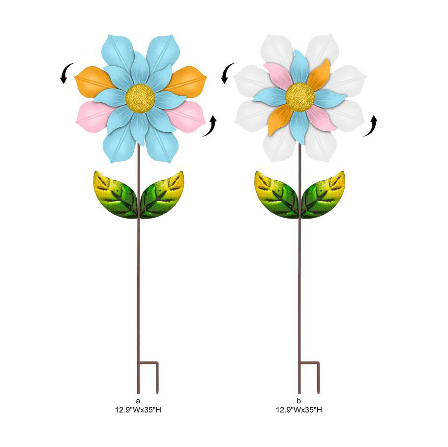 Multi Color Flower Metal Wind Spinner - Kinetic Garden Decorative Spinner Wholesale