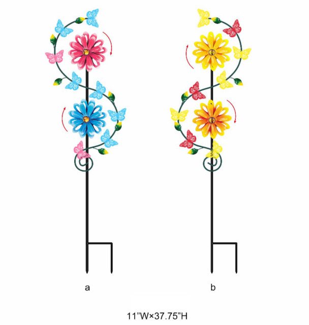 Colorful Flower Metal Wind Spinner - Multi Color Outdoor Kinetic Garden Spinner Wholesale