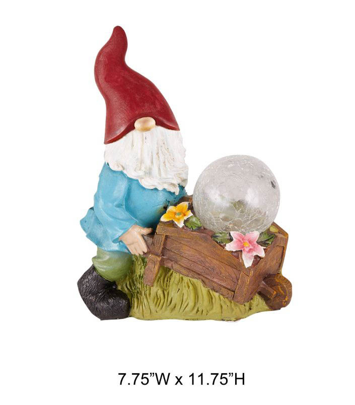 Gnome Pushing Cart Statue with light
