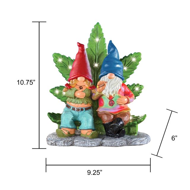 Gnomes Hiding Behind Leaf Statue with Light