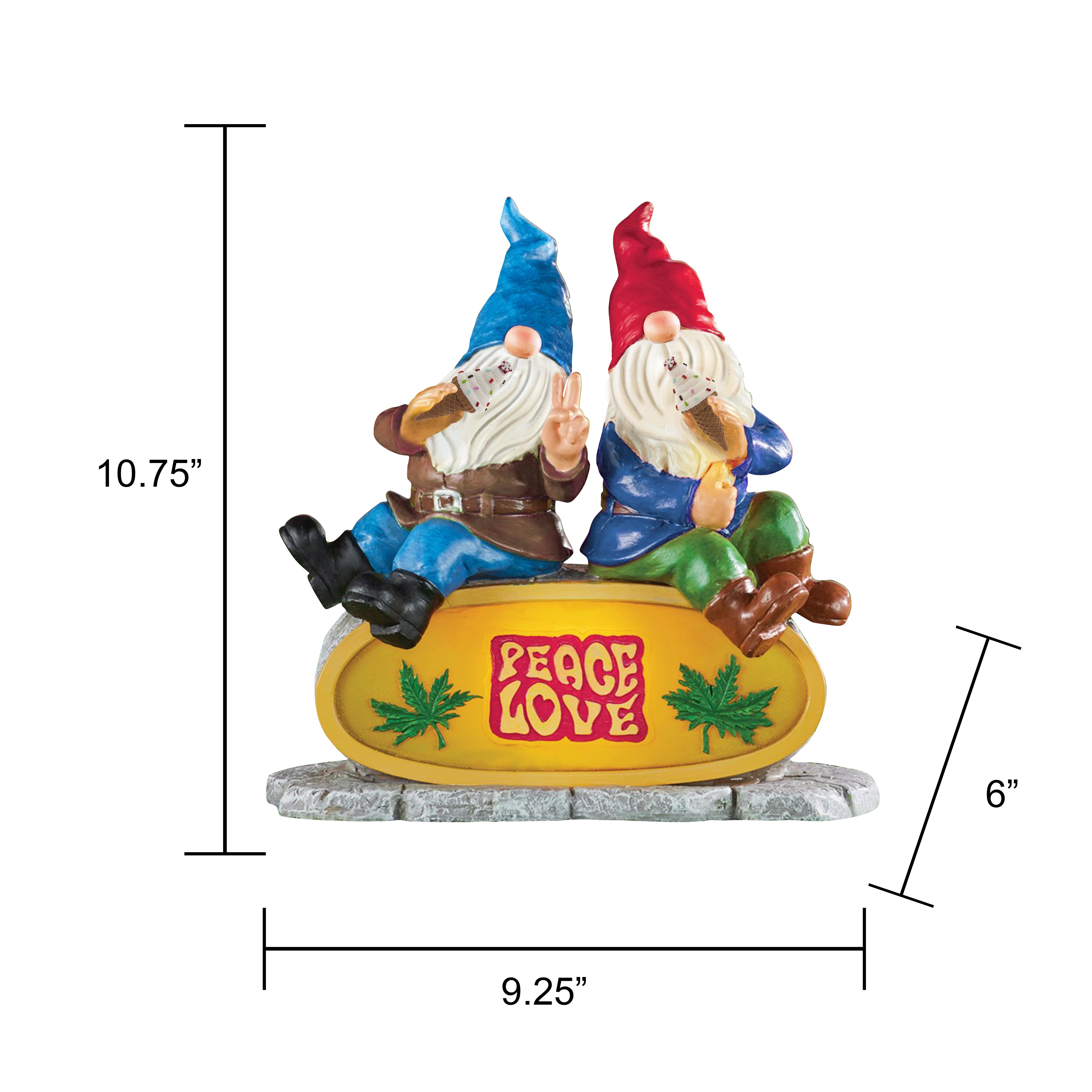 Gnomes Sitting On Peace Love Statue With Light