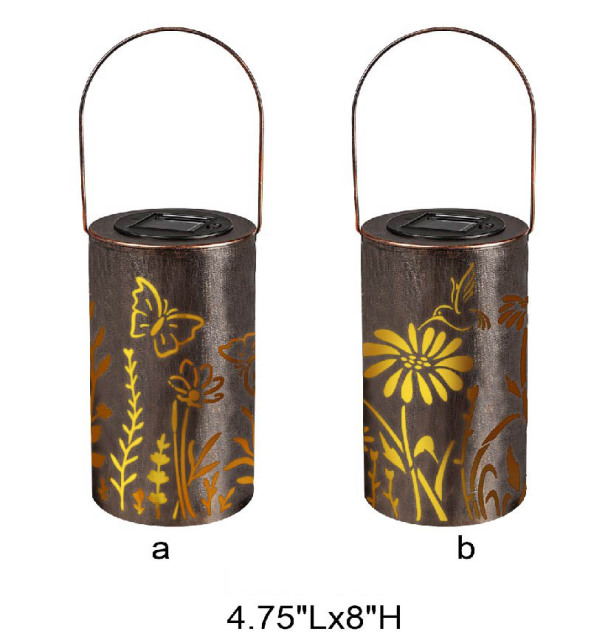 Tri Blossomy 4.75"x8" Solar Metal Cutout Lantern - Butterfly & Hummingbird Designs