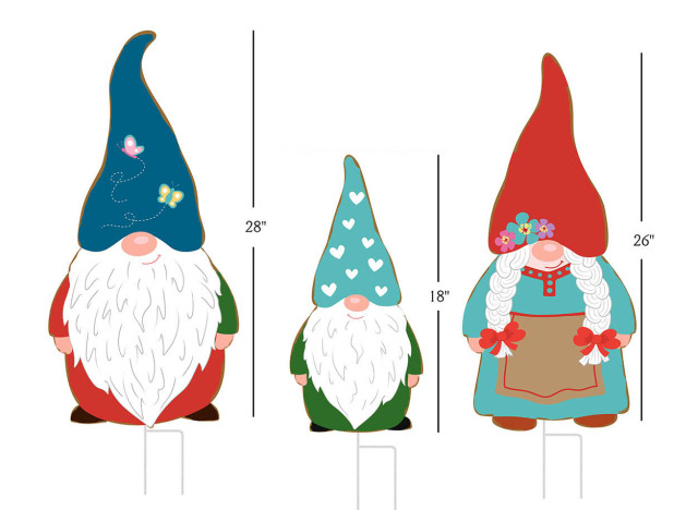 Gnome Garden Stakes – Metal Gnome Family Outdoor Yard Stakes Set