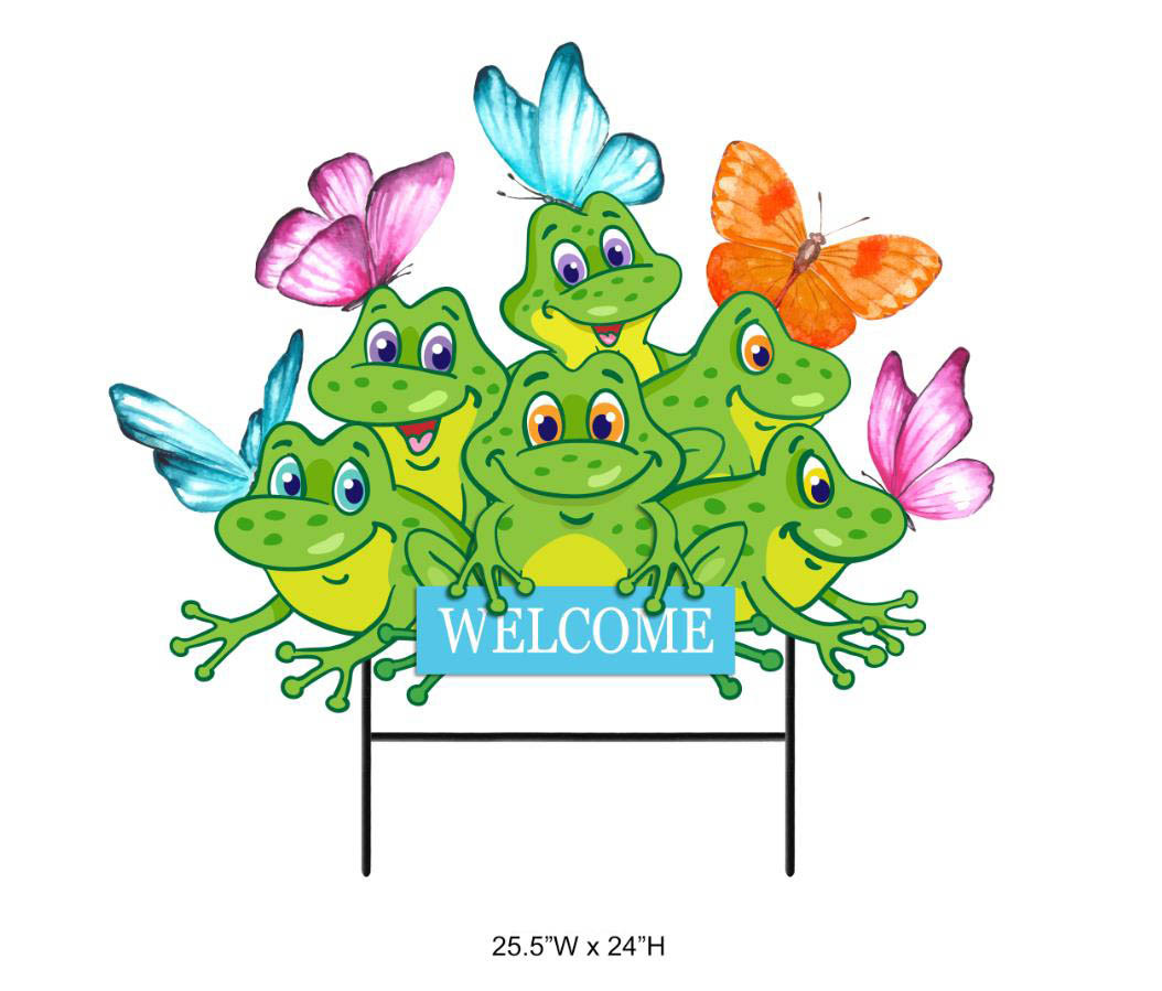Tri Blossomy Frog With Butterflies Garden Stakes - Metal Outdoor Yard Decoration for Custom Wholesale
