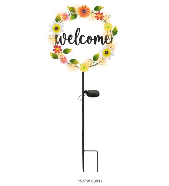 Tri Blossomy Solar Welcome Garden Stake Light – Decorative Outdoor Welcome Sign Stake