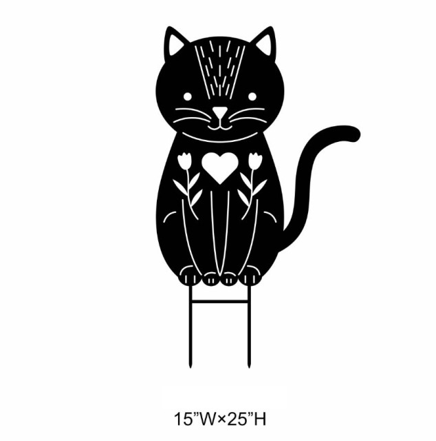 Metal Cat Cutout Silhouette Garden Stake - Outdoor Yard Decoration