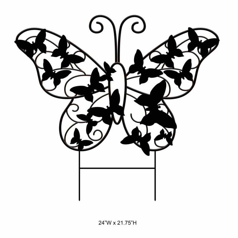 Tri Blossomy Metal Butterfly Garden Stake