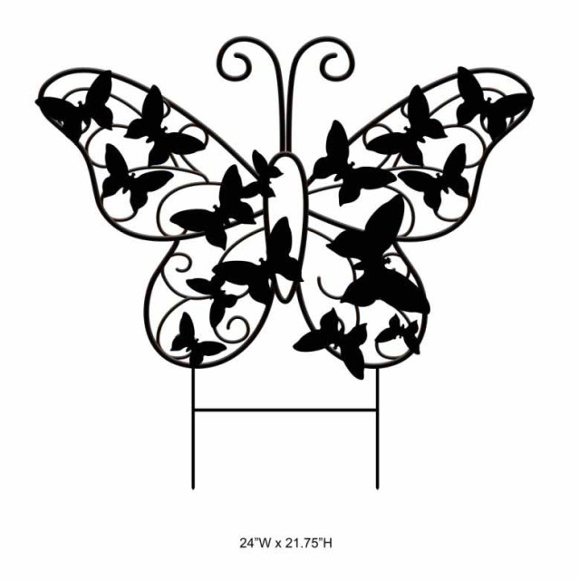 Tri Blossomy Metal Butterfly Garden Stake