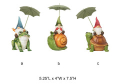 Gnomes Sitting On Frog/Snail/Turtle Statues