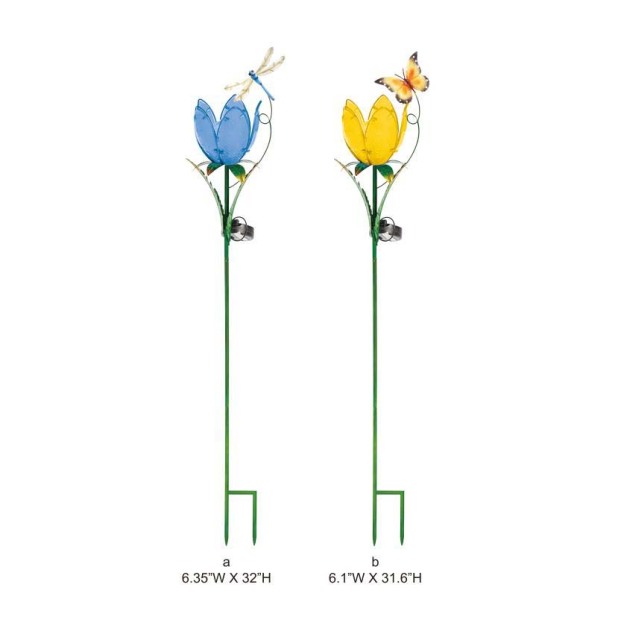 Tri Blossomy Dragonfly Butterfly Solar Garden Stake Light – Decorative Outdoor Solar Stake