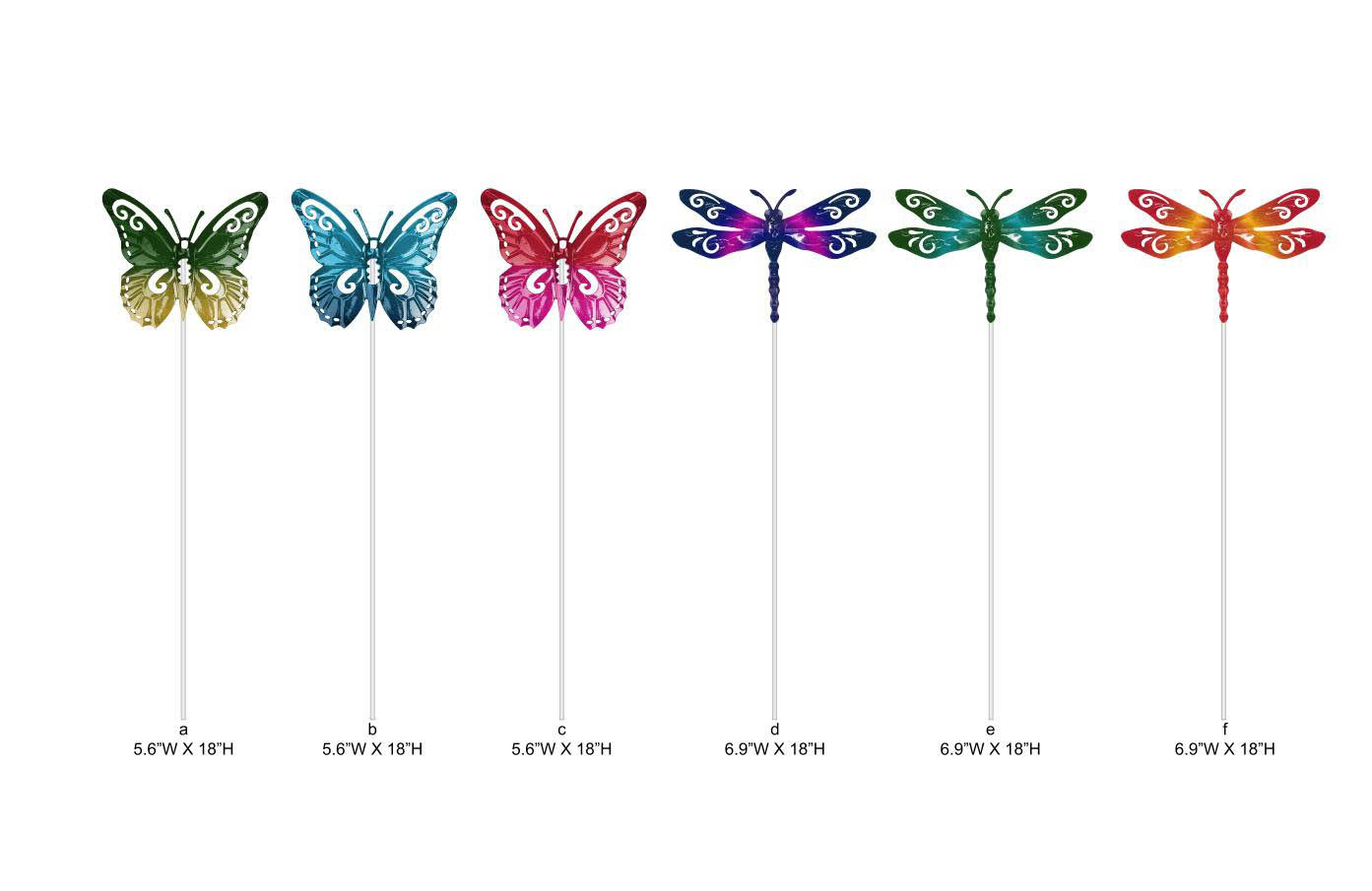 Tri Blossomy Butterfly & Dragonfly Garden Stake Set - 6 Vibrant Designs