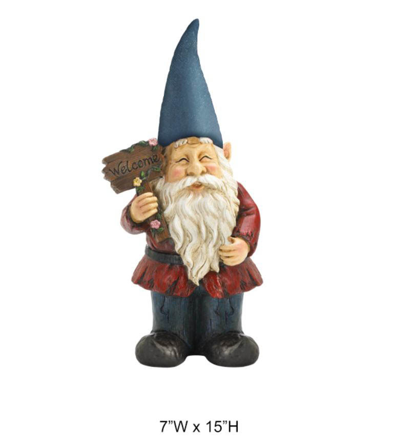 Gnome Holding Sign Statue