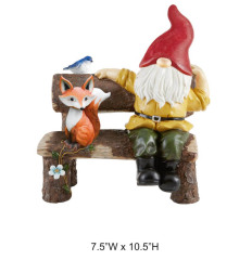 Gnome Sitting On Bench With Fox Statue