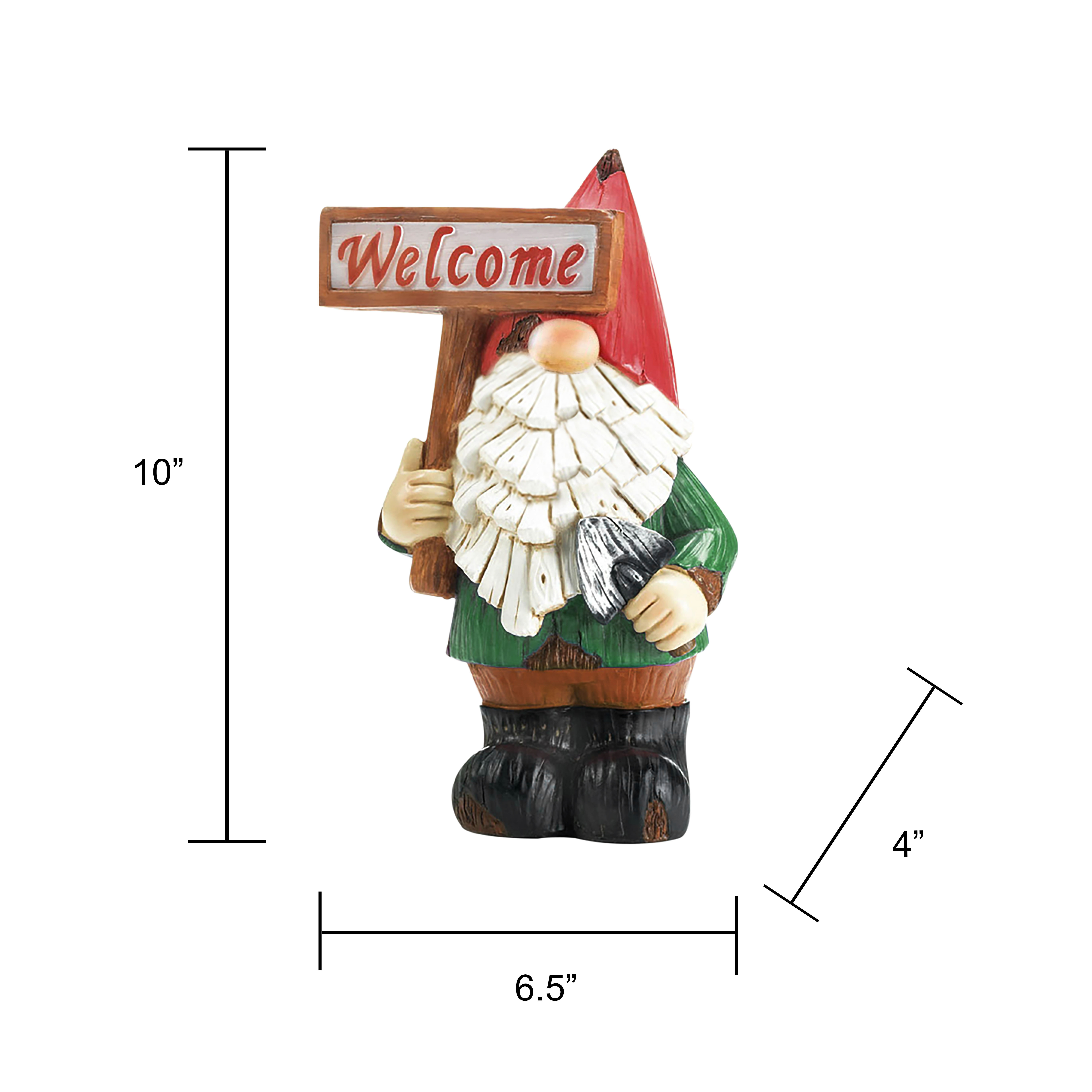 Gnome Holding Welcome Sign Statue