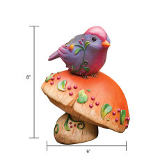 Colorful Bird Sleeping On Mushroom Statue