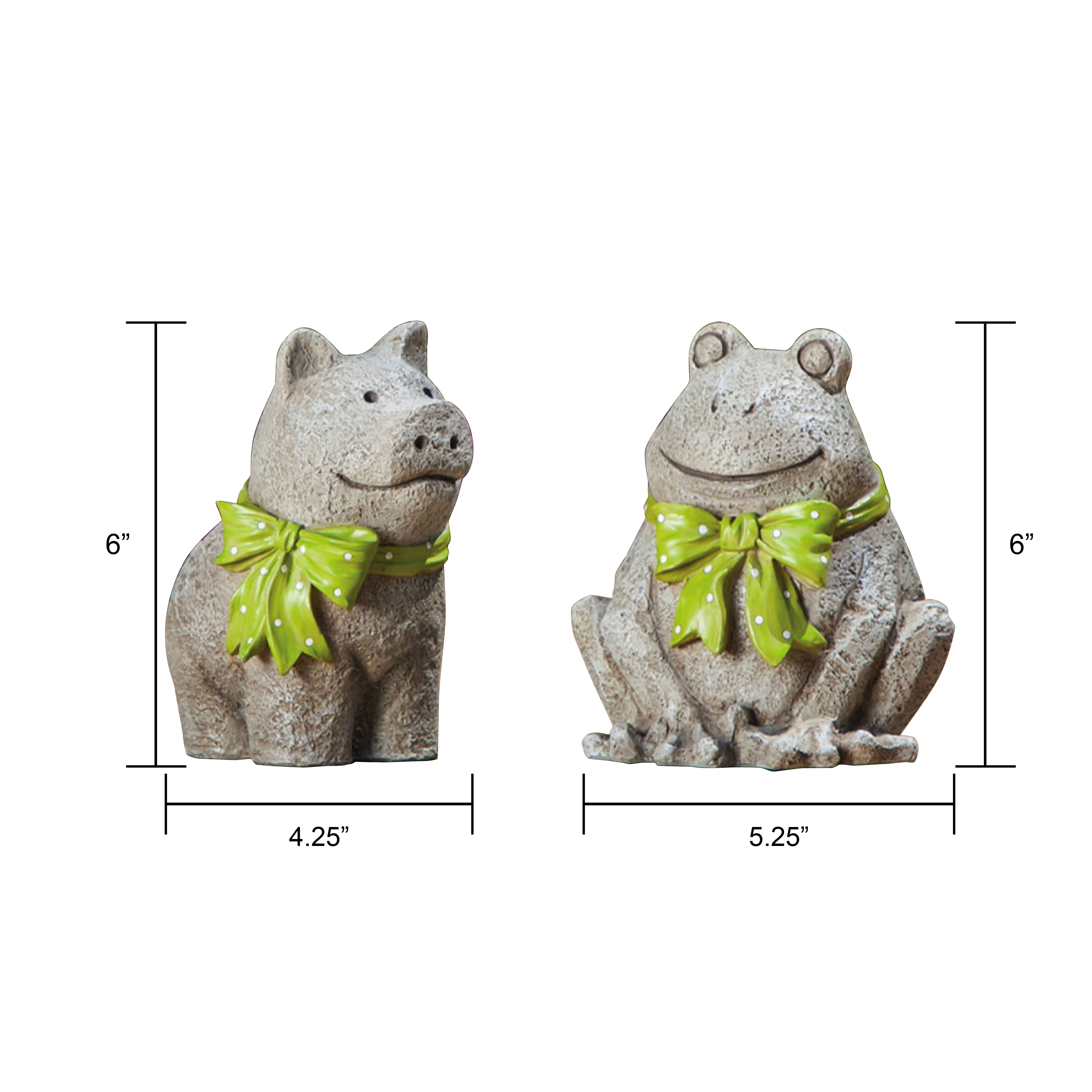 Uncolored Resin Frog/Pig Statue With Green Bow Tie