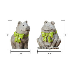 Uncolored Resin Frog/Pig Statue With Green Bow Tie