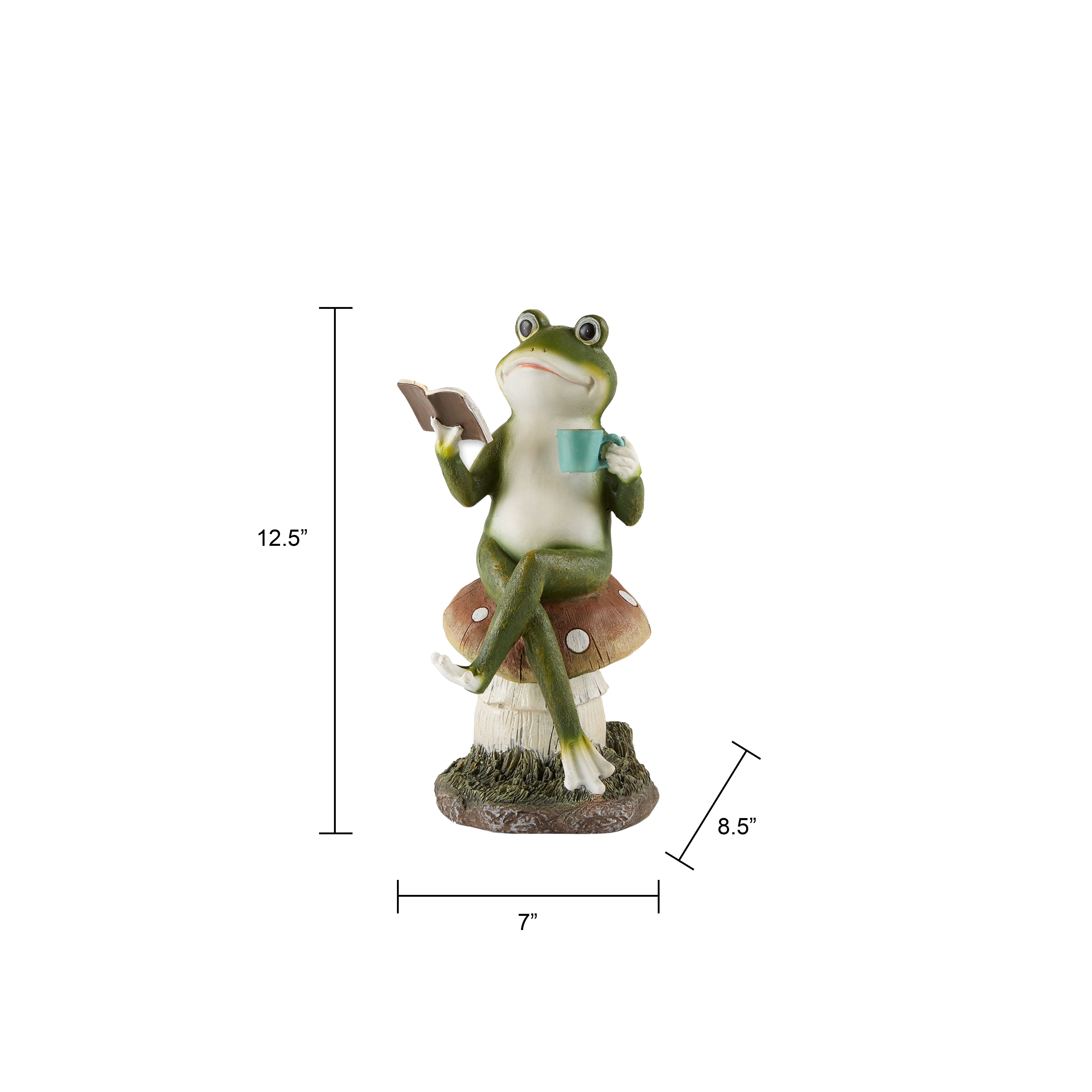 Frog Reading On Mushroom Statue