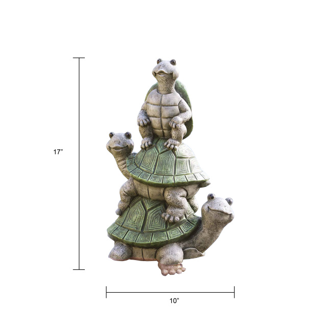 Tri Blossomy Colored Pyramid Turtle Statues – Outdoor Turtle Garden Ornament