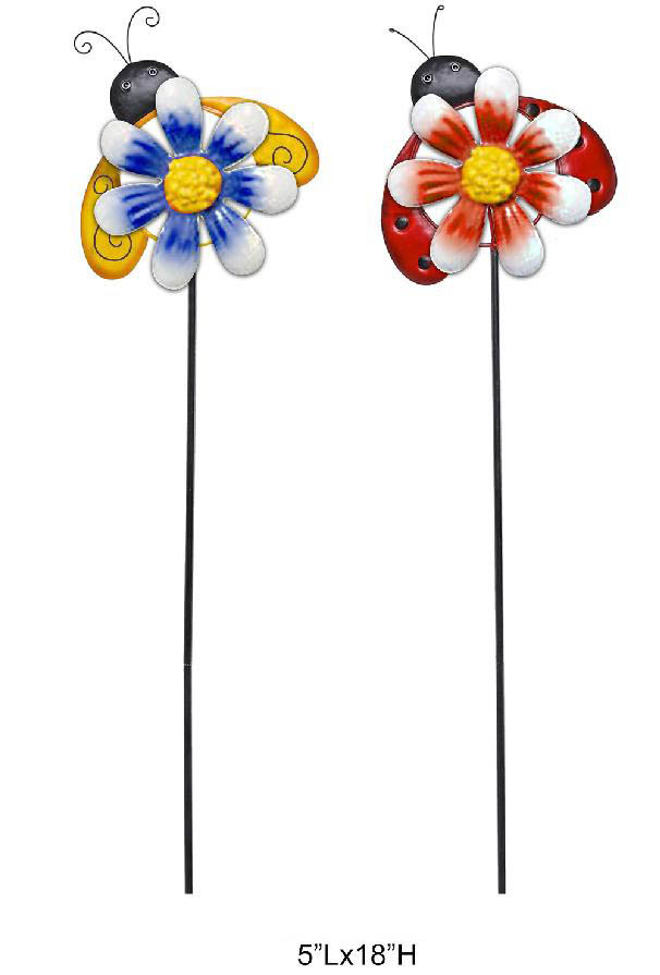 Colorful Ladybug With Daisy Planter Picks