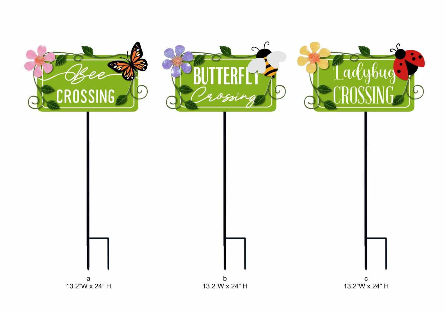 Tri Blossomy Insect Crossing Metal Garden Stakes - Bee Butterfly Ladybug Yard Decor