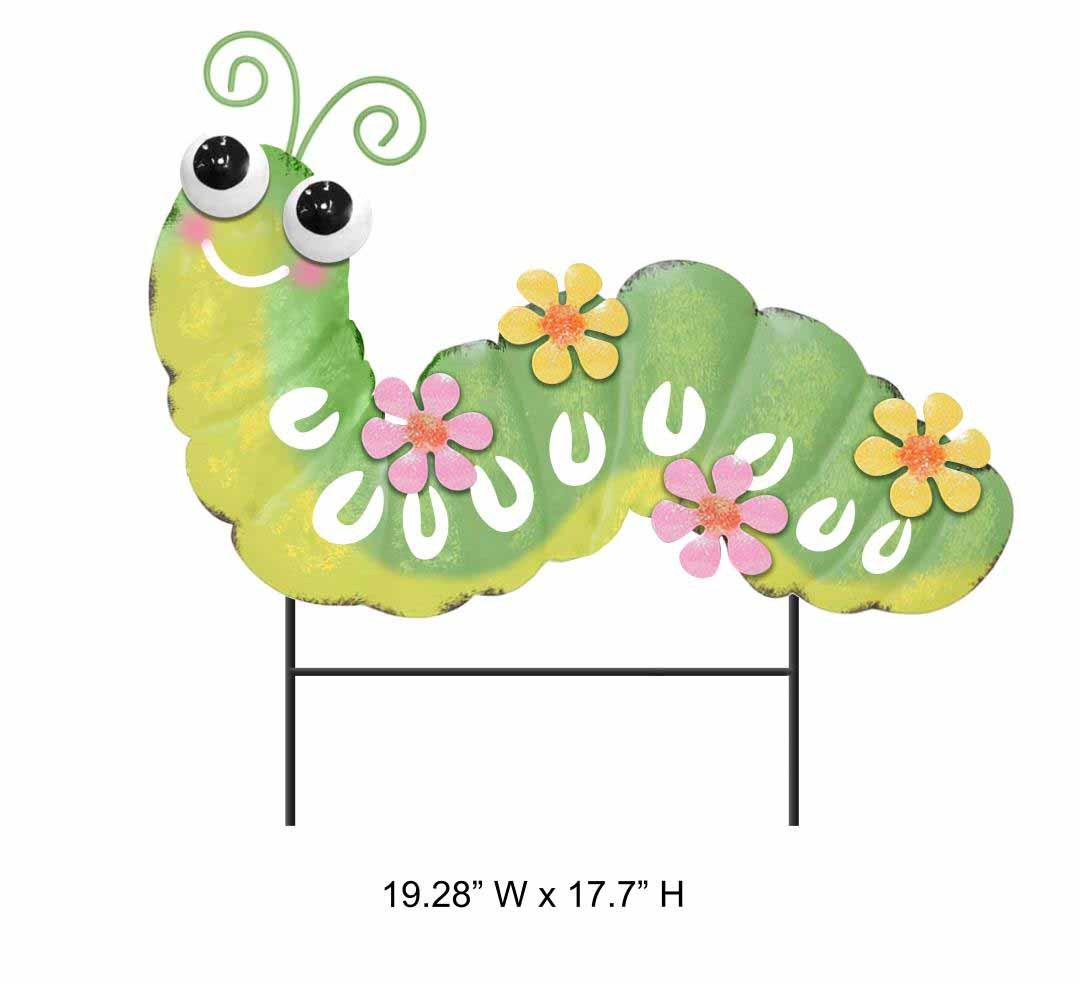 Tri Blossomy Cute Caterpillar Metal Garden Stake - Spring Kids Yard Decor Supplier