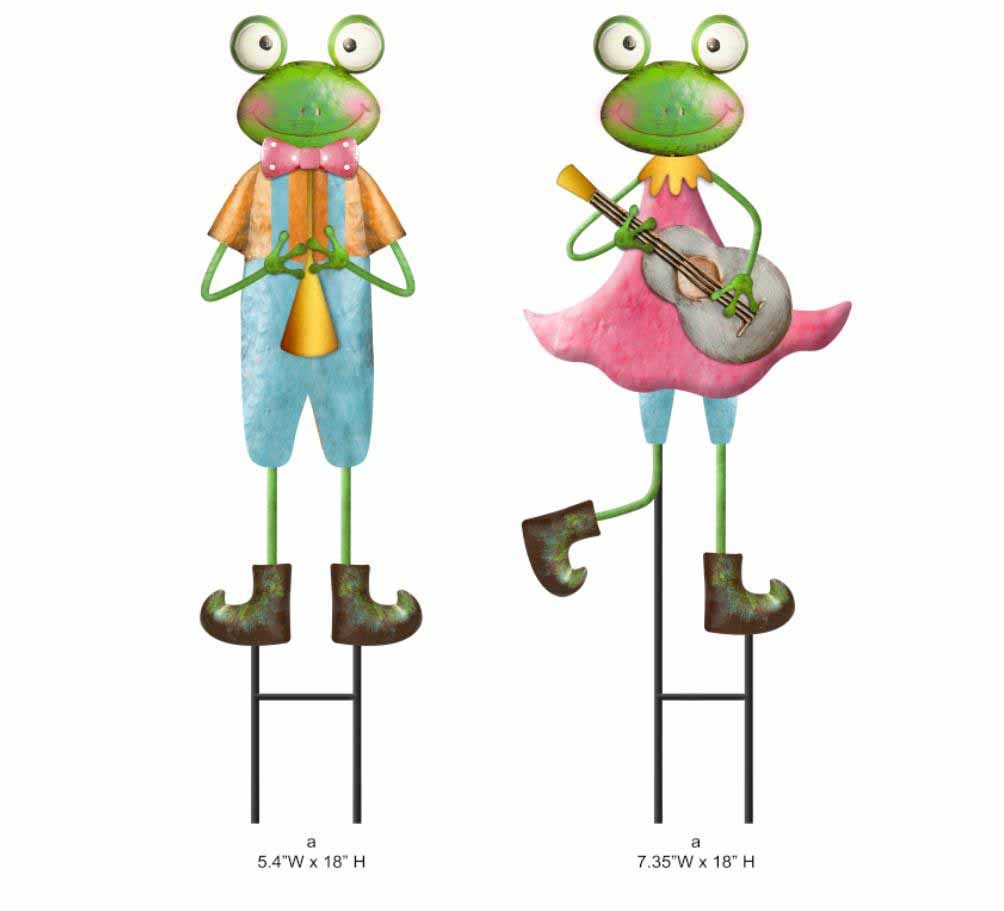 Tri Blossomy Music Frog Metal Garden Stake Set - Spring Yard Decor Supplier