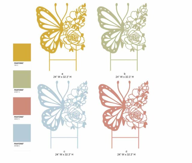 Floral Butterfly Metal Garden Stake - 4 Pantone Colors Yard Art Wholesale - Tri Blossomy