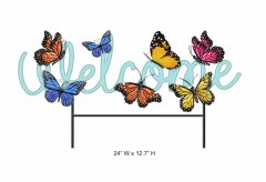 Tri Blossomy Butterfly Welcome Metal Garden Stake - Spring Outdoor Yard Decor