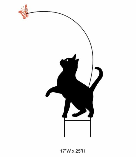 Cat With Butterfly Silhouette Garden Stake