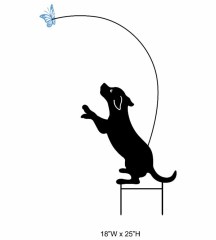 Dog with Butterfly Silhouette Garden Stake