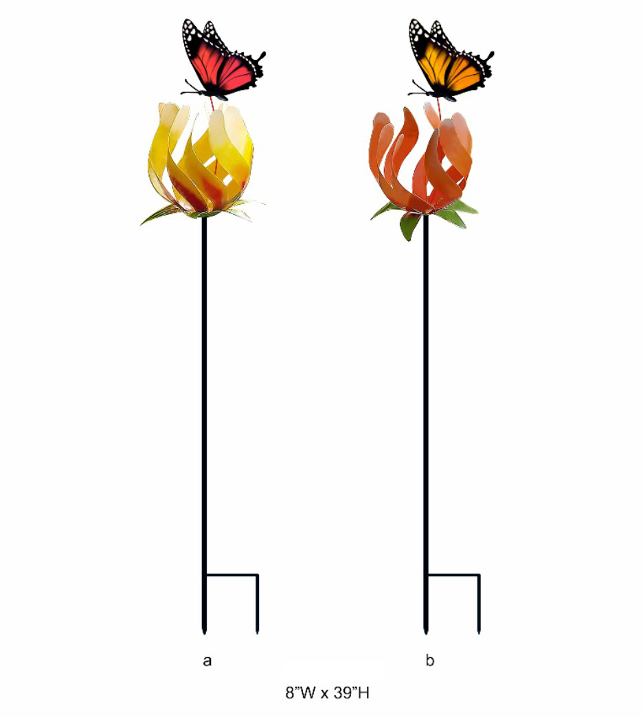 Butterfly on Flower Garden Stake - Decorative Metal Butterfly Flower Stake