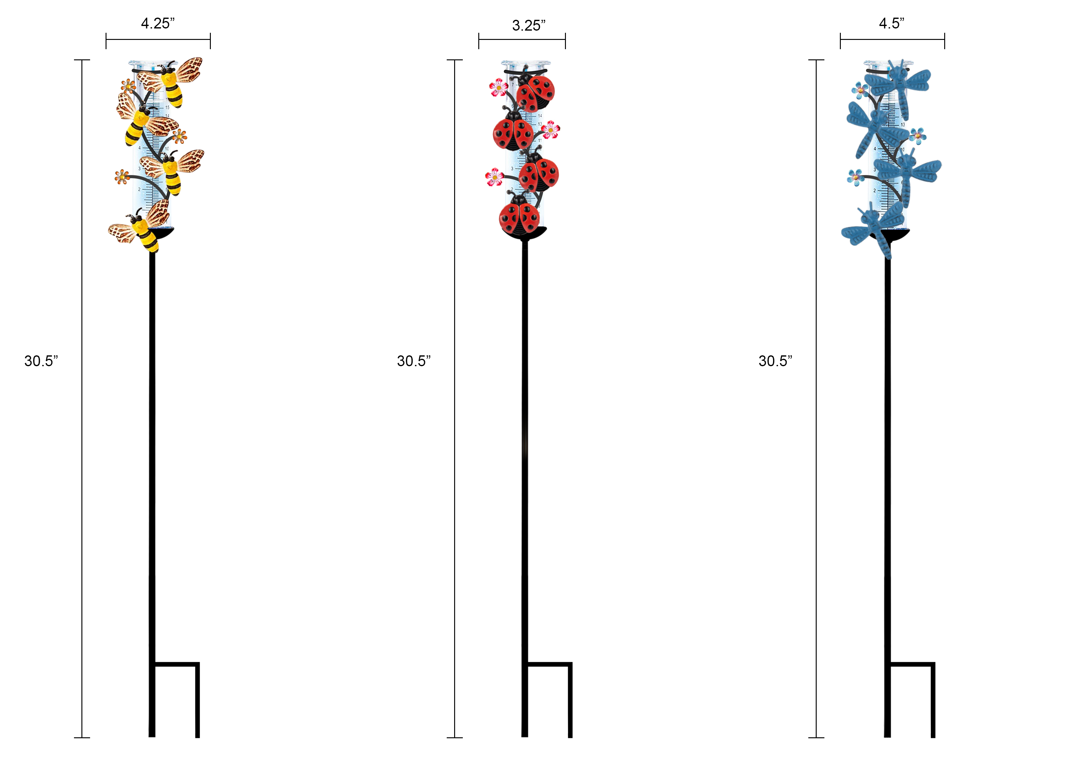 Tri Blossomy Insect Garden Stake Set - Bee, Ladybug, Dragonfly Designs