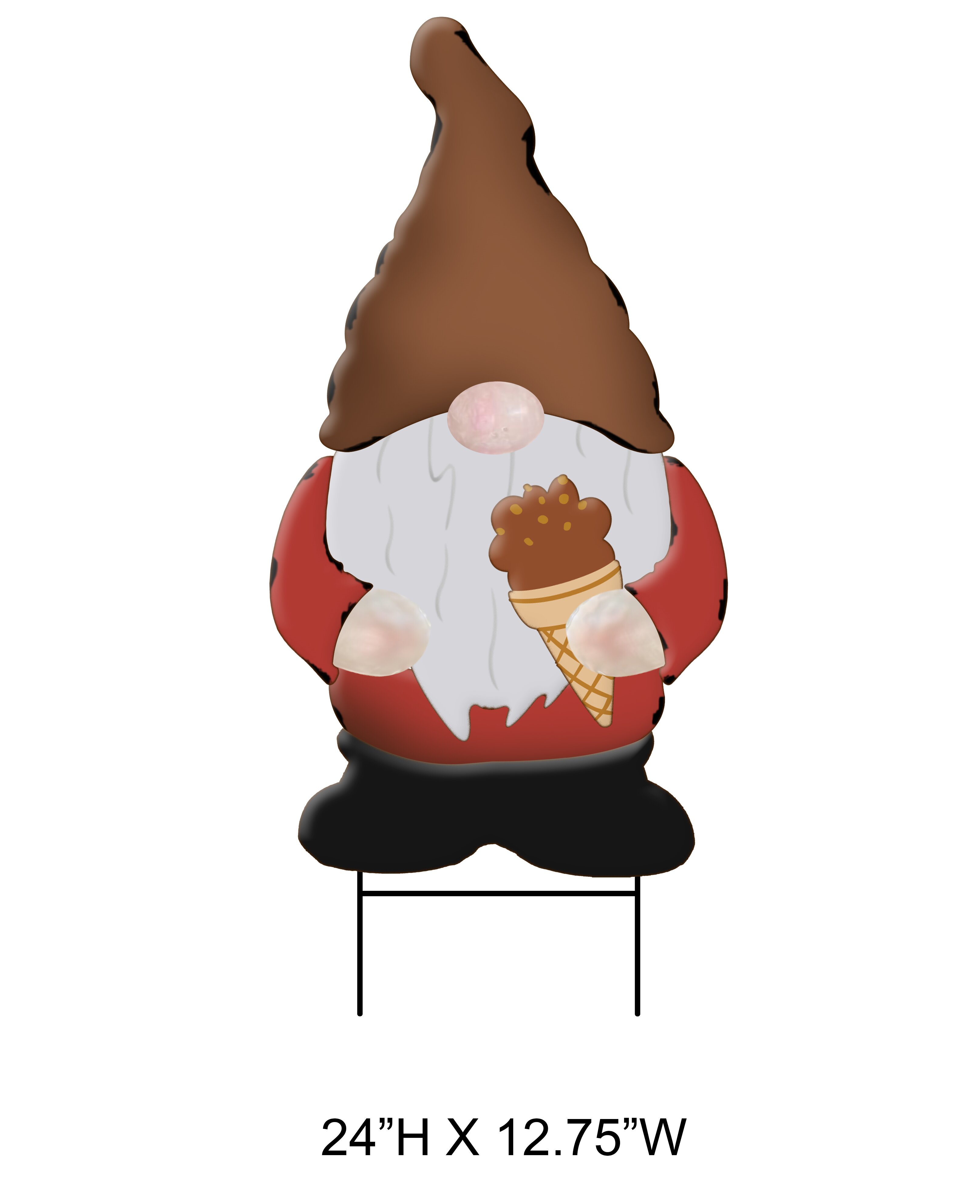 Gnome Holding Ice Cream Garden Stake - Decorative Gnome Yard Stake