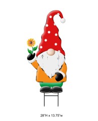 Gnome Holding Flower Garden Stake - Decorative Outdoor Gnome Yard Stake