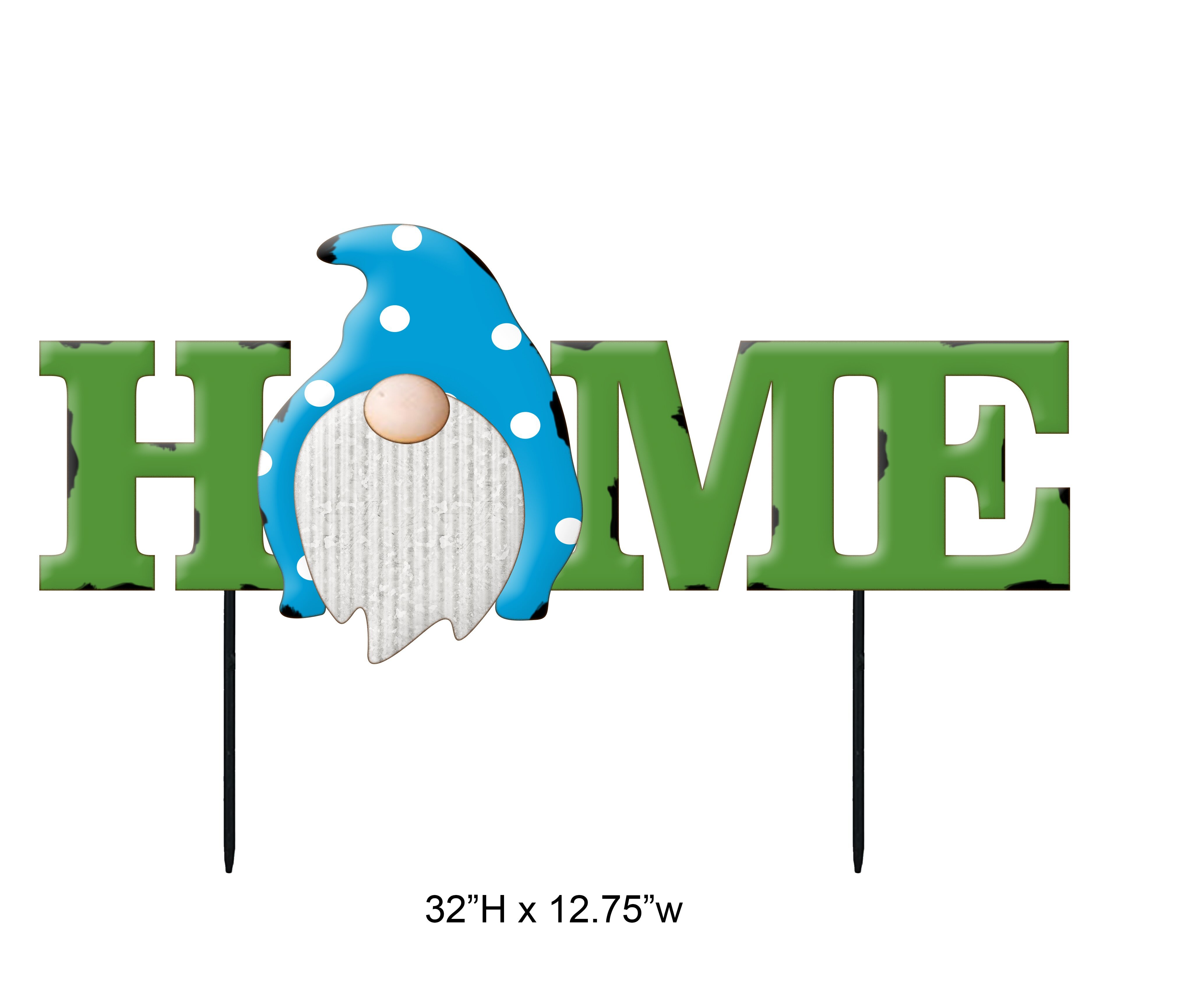 Gnome Home Sign Garden Stake - Metal Welcome Yard Decoration Ornament