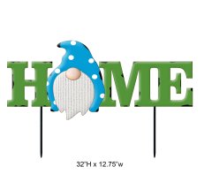 Gnome Home Sign Garden Stake - Metal Welcome Yard Decoration Ornament