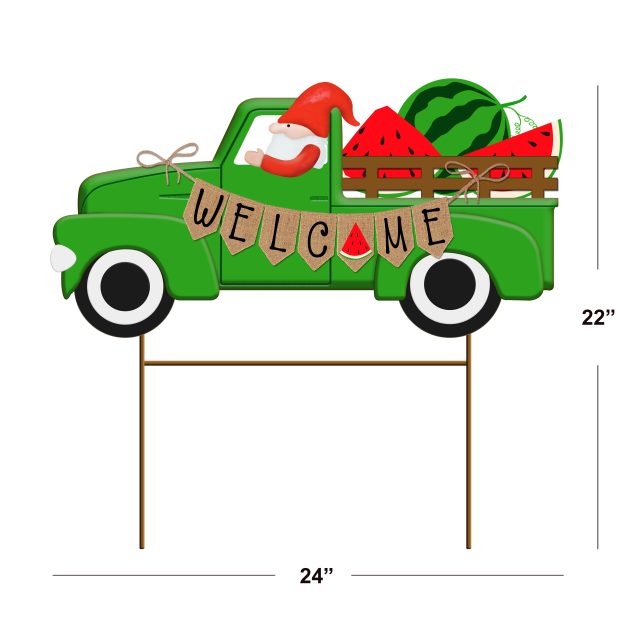 Gnome With Car And Watermelon Garden Stake