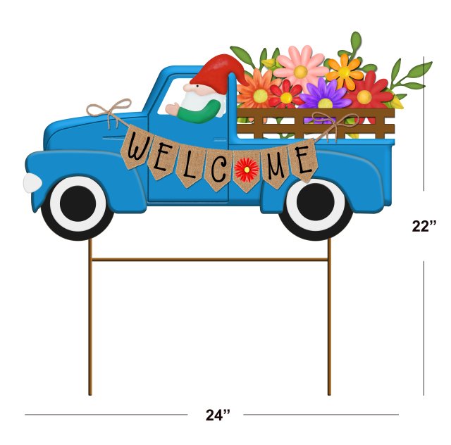 Gnome Driving Flowers Garden Stake