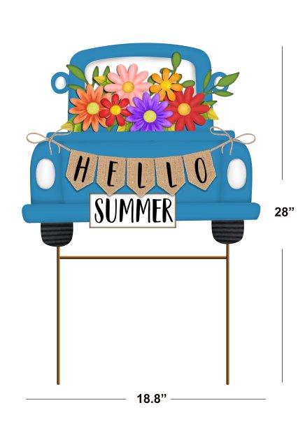 Car Carrying Flowers Garden Stake - Decorative Flower Truck Garden Stake