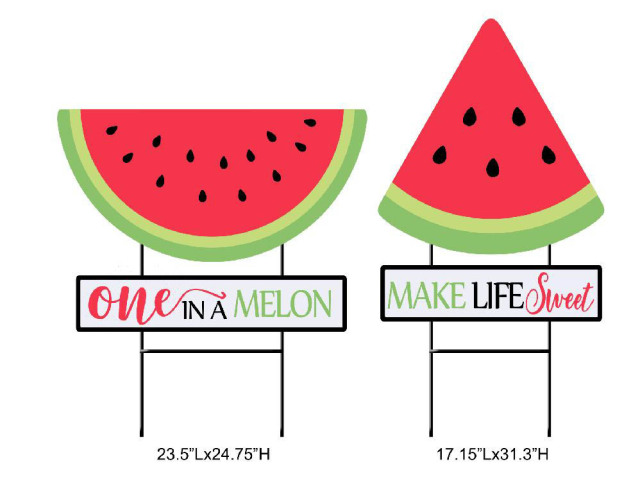 Tri Blossomy Watermelon Garden Stake Set - "One in a Melon" & "Make Life Sweet"