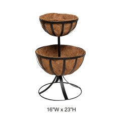 2-Tier Black Metal Plant Stand with Coco Liners