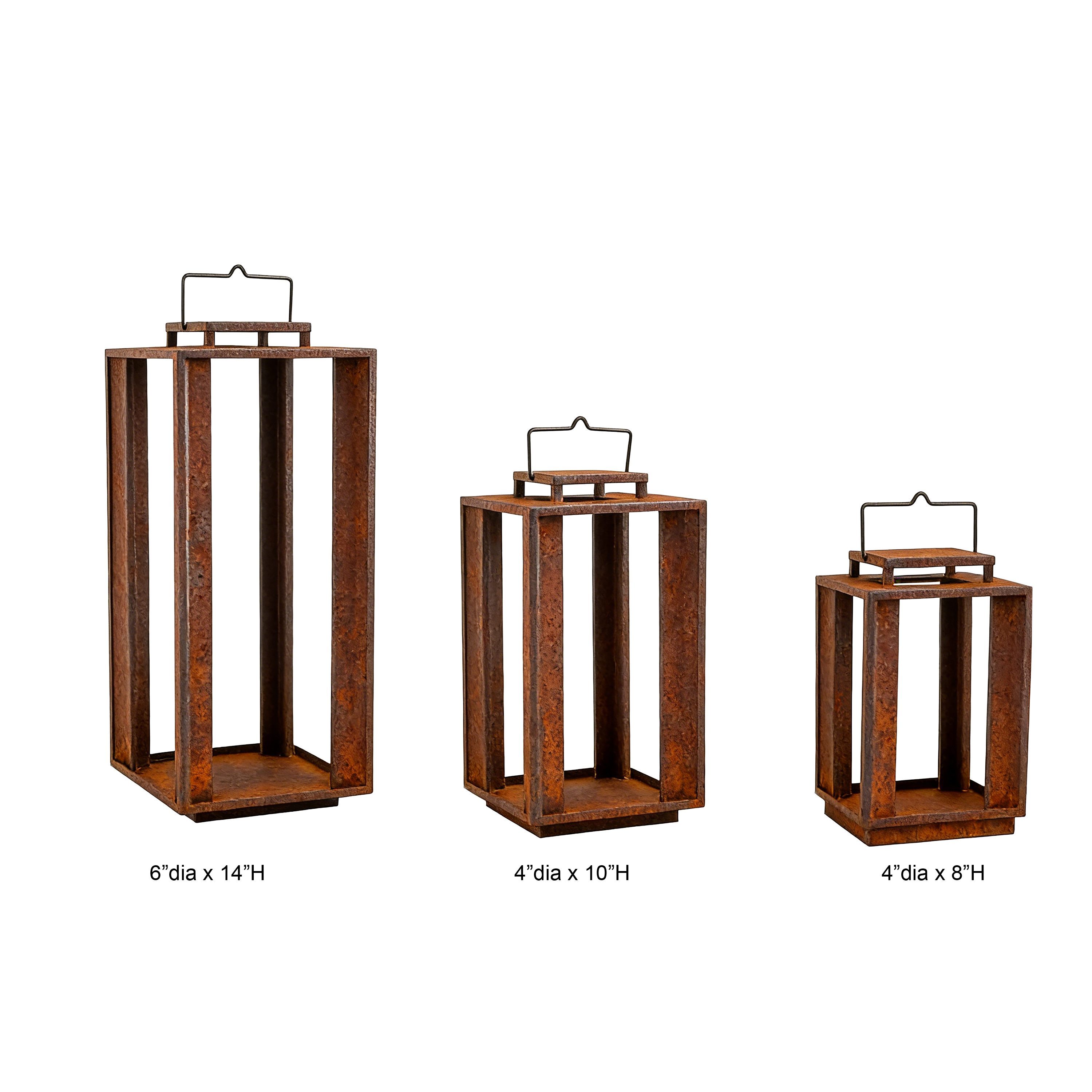 Rustic Corten-Style Square Lantern Set (3-Size)