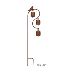 Rustic Corten-Style Bird & Bell Garden Stake