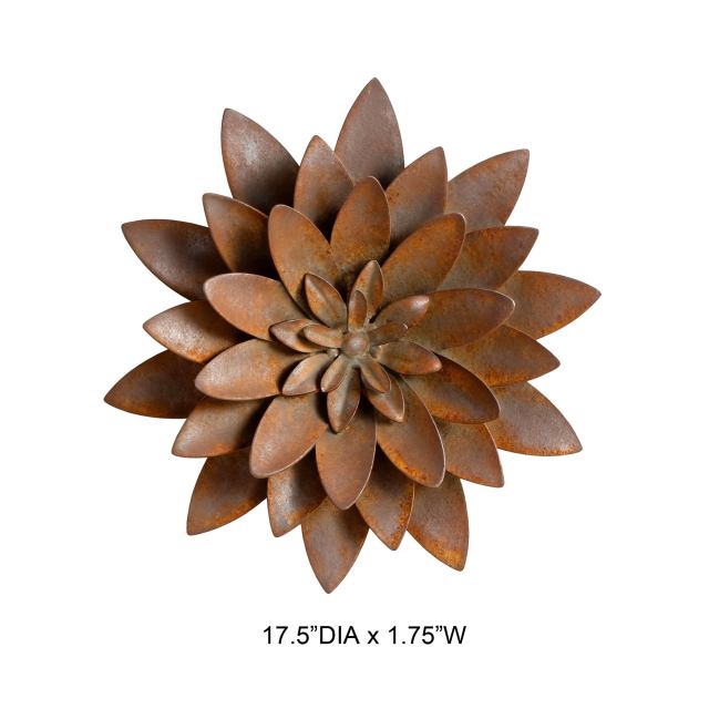 Rustic Corten-Style Metal Lotus Flower Wall Art