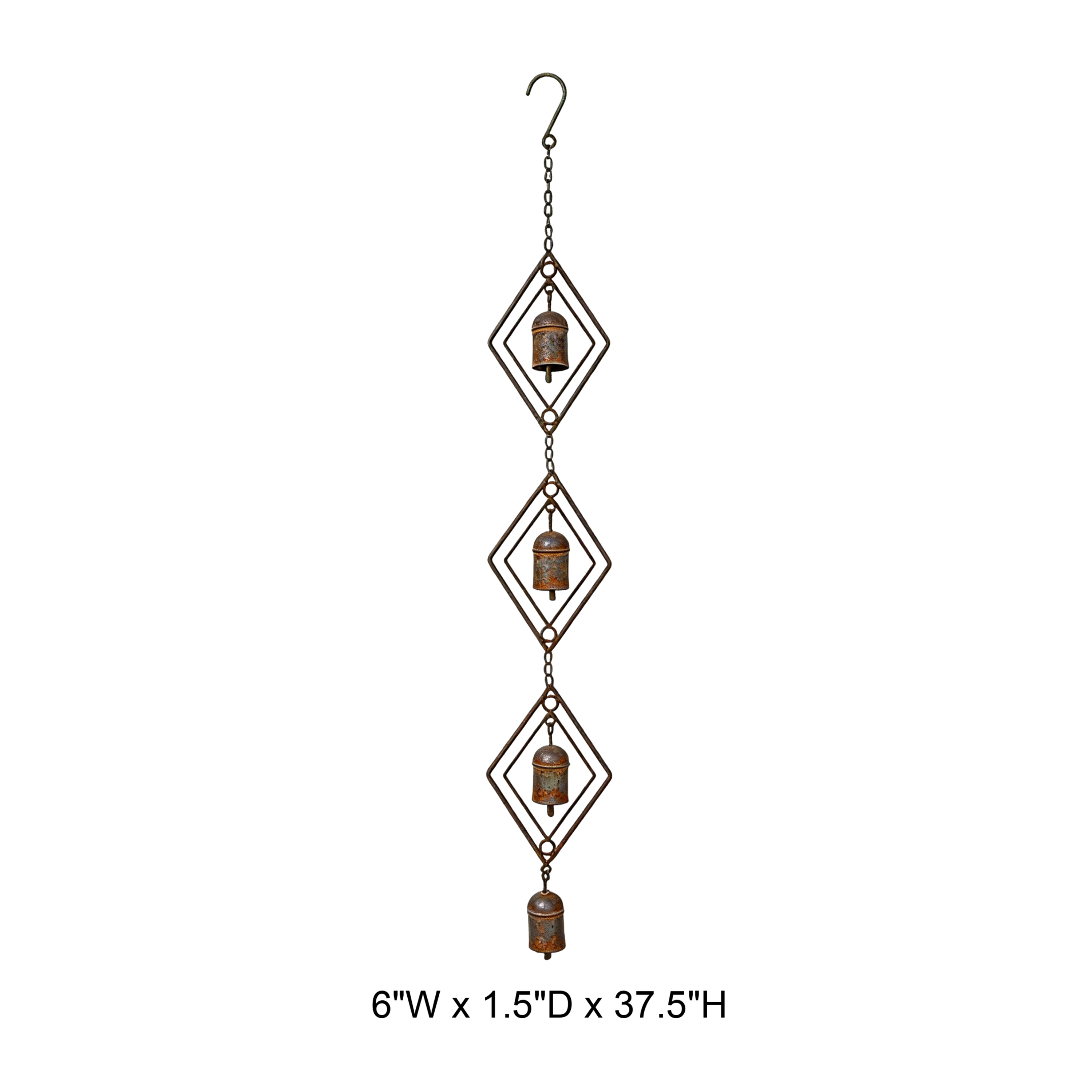 Rustic Corten-Style Diamond Frame Hanging Bell Wind Chime