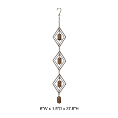 Rustic Corten-Style Diamond Frame Hanging Bell Wind Chime